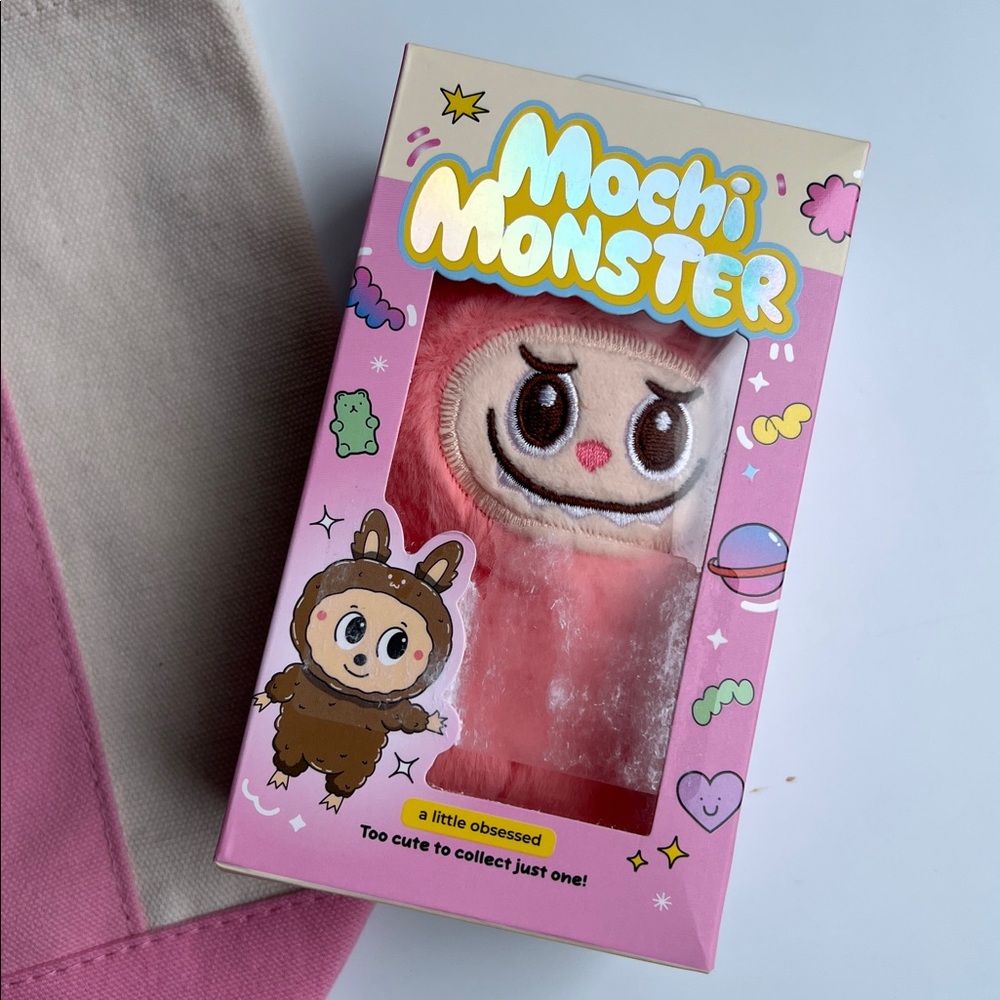 Trader Joe's Pink & Cream Mini Canvas Tote with Mochi Minster Keychain Bundle - Picture 4 of 6